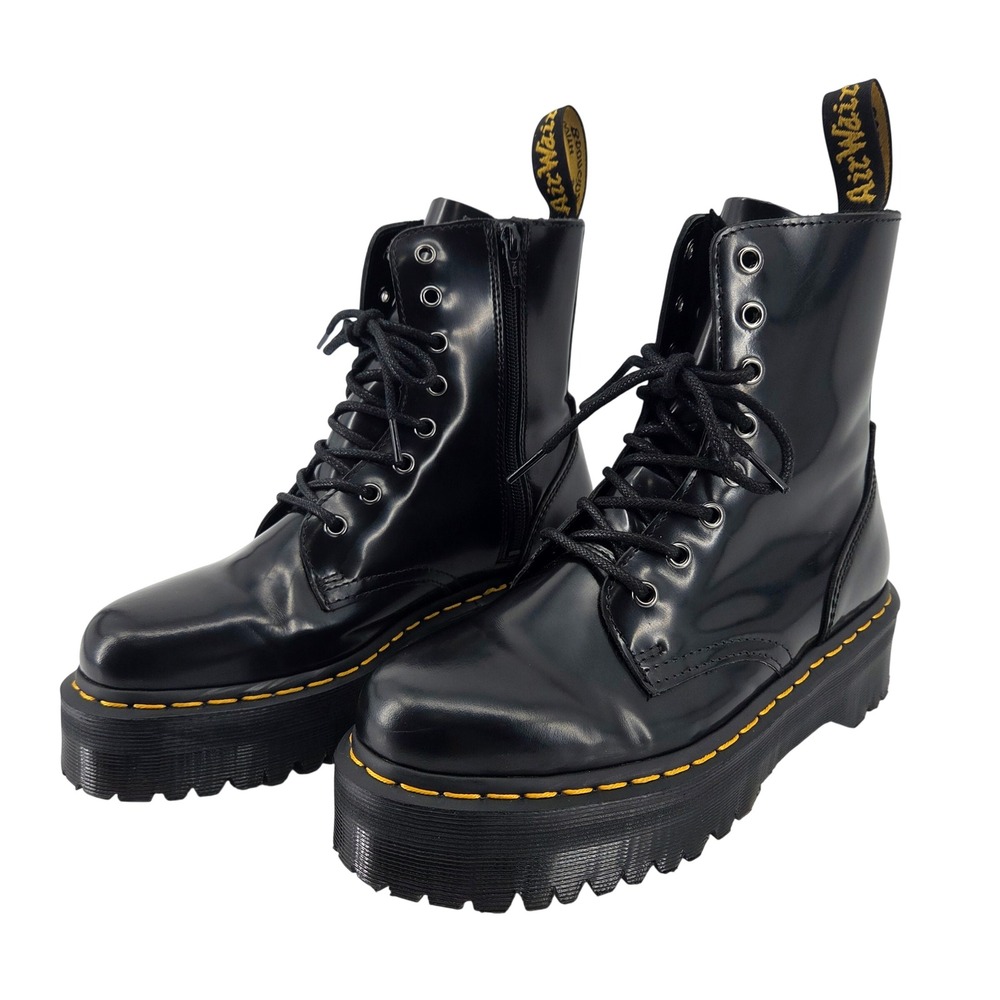 Dr. Martens Jadon Platform Combat Boots‎ Black Polished Leather Womens 9 Mens 8